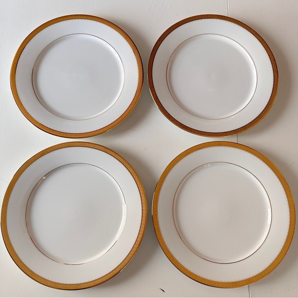4 Noritake Dinner Plates 10" METROPOLITAN GOLD Encrusted Band China Contemporary - Picture 2 of 16